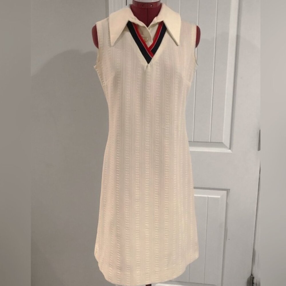 Vintage 60s Knit Preppy Dress With Collared Shirt Dickey